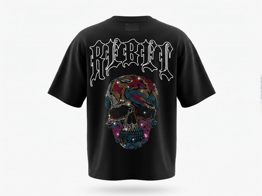 Rebel Crystal Skull Oversized Streetwear Tee