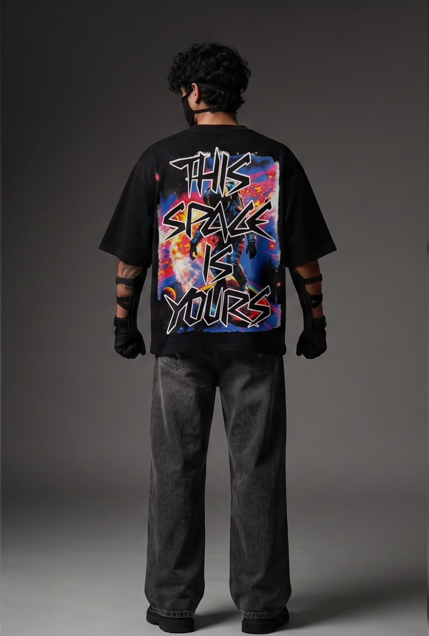 This Space Is Yours Rhinestone Oversized T-Shirt – Black