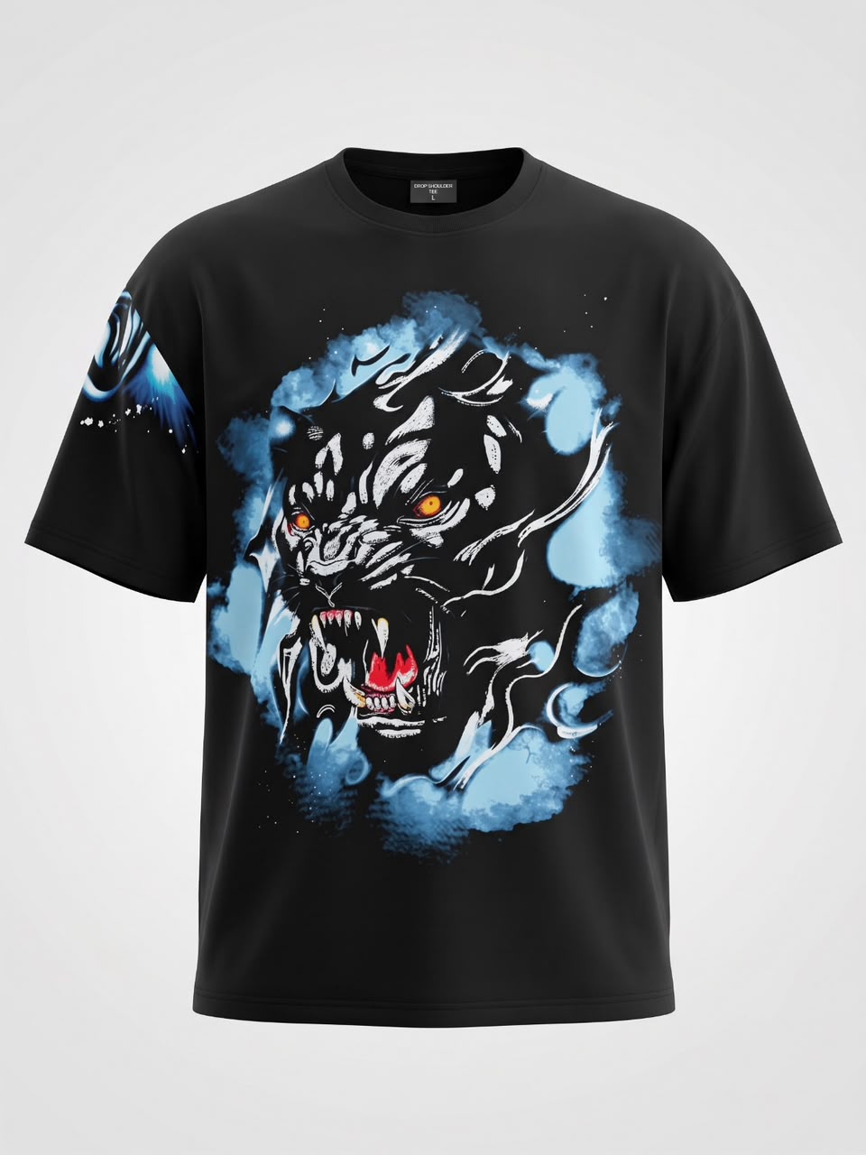 Blue Panther Rhinestone Oversized Streetwear Tee