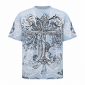 Blessed Cross Powder Blue Oversized Graphic T-Shirt with Rhinestone Work