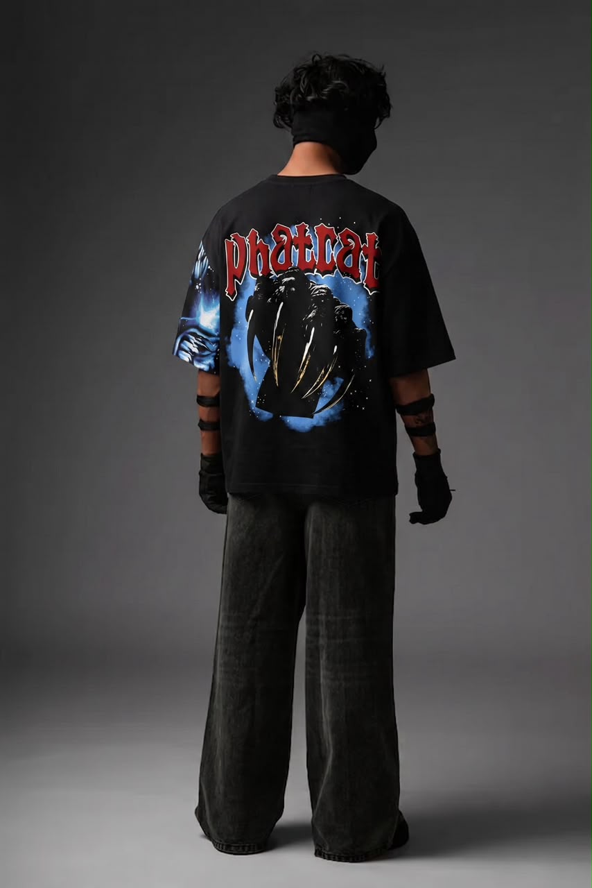 Blue Panther Rhinestone Oversized Streetwear Tee