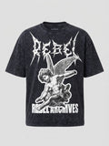Rebel Archives Studded Rhinestone Oversized T-Shirt – Washed Black