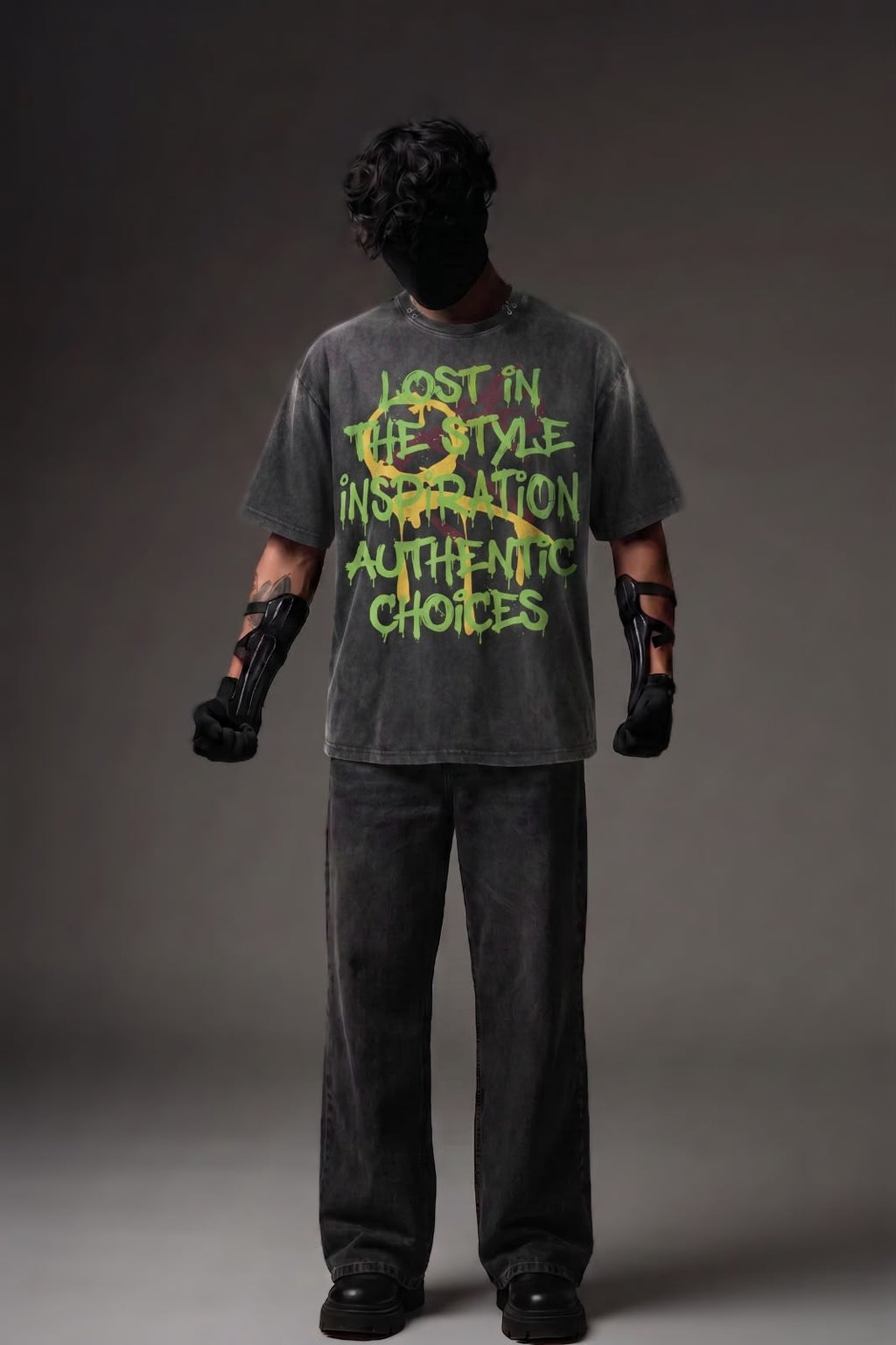 Lost In Style Washed Oversized Graphic T-Shirt – Charcoal Grey
