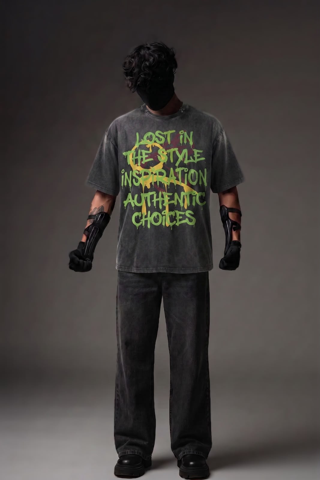 Lost In Style Washed Oversized Graphic T-Shirt – Charcoal Grey