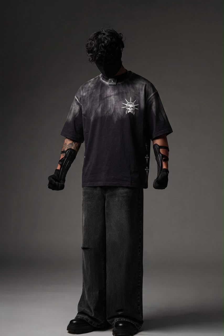 Rebel Vengeance Washed Oversized Graphic T-Shirt – Black