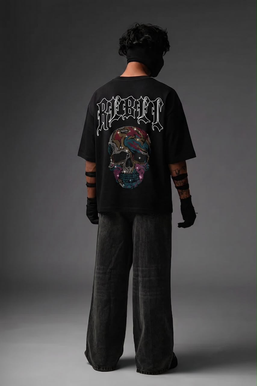 Rebel Crystal Skull Oversized Streetwear Tee