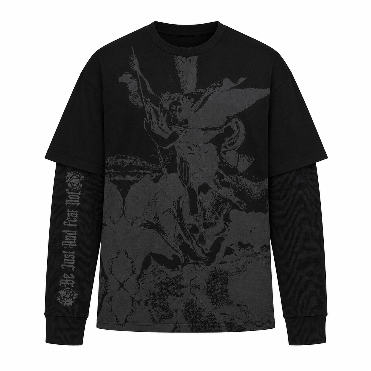 Be Just Fear Not Black Layered Graphic T-Shirt – Angel Wing Streetwear Tee