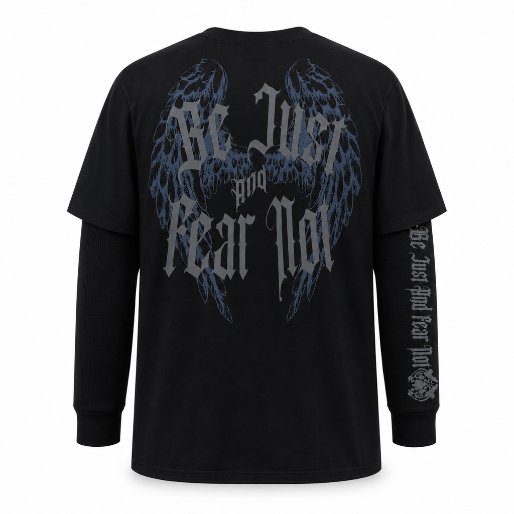 Be Just Fear Not Black Layered Graphic T-Shirt – Angel Wing Streetwear Tee