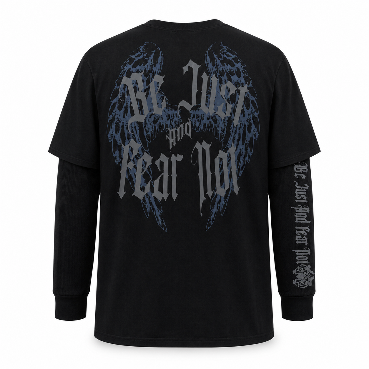 Be Just Fear Not Black Layered Graphic T-Shirt – Angel Wing Streetwear Tee