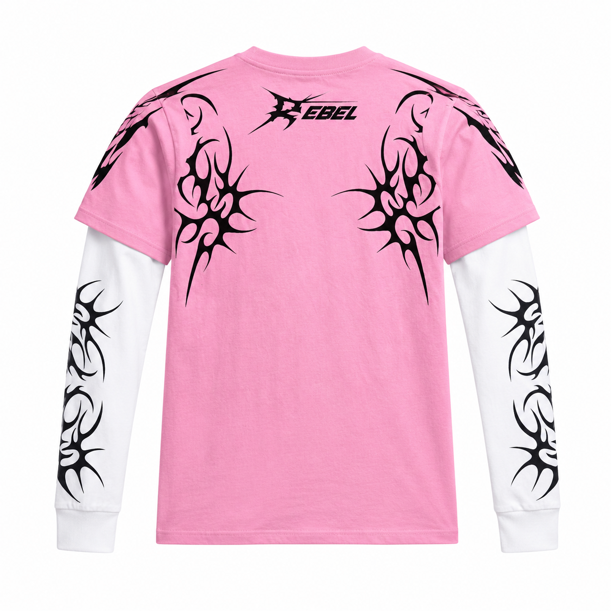 Rebel Pink Layered Graphic T-Shirt – Tribal Sleeve Streetwear Tee