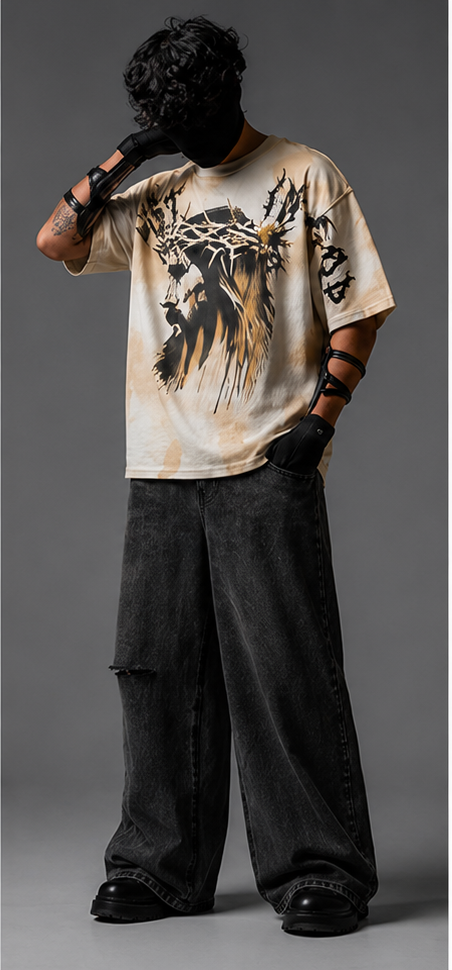 Crucifix Reverse Stitch Oversized T-Shirt – Off White