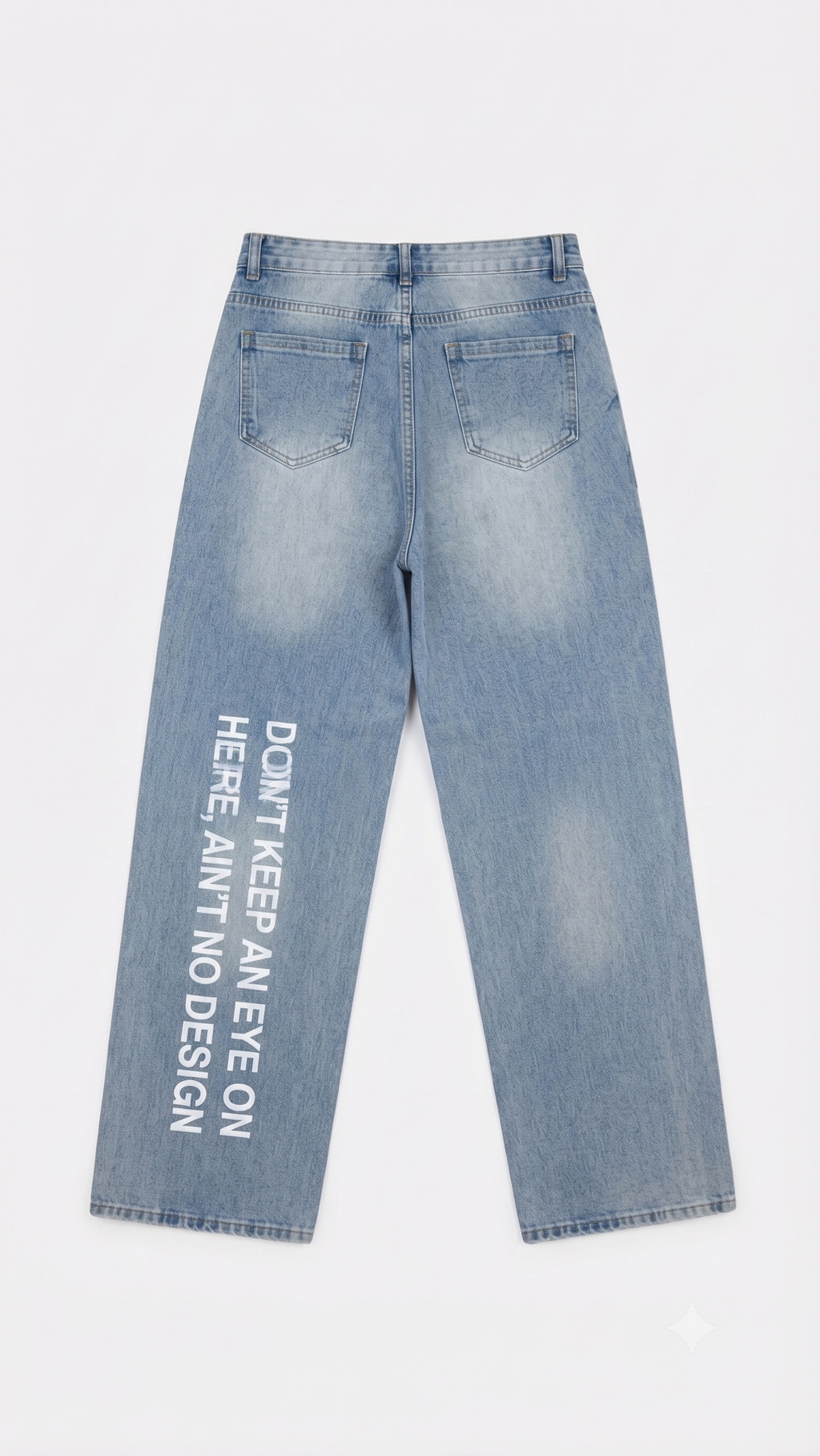 No Design Light-Wash Graphic Wide-Leg Jeans