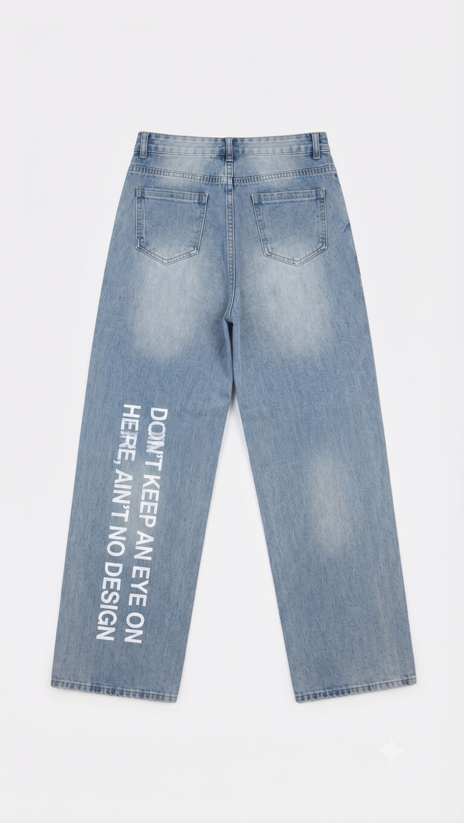 No Design Light-Wash Graphic Wide-Leg Jeans