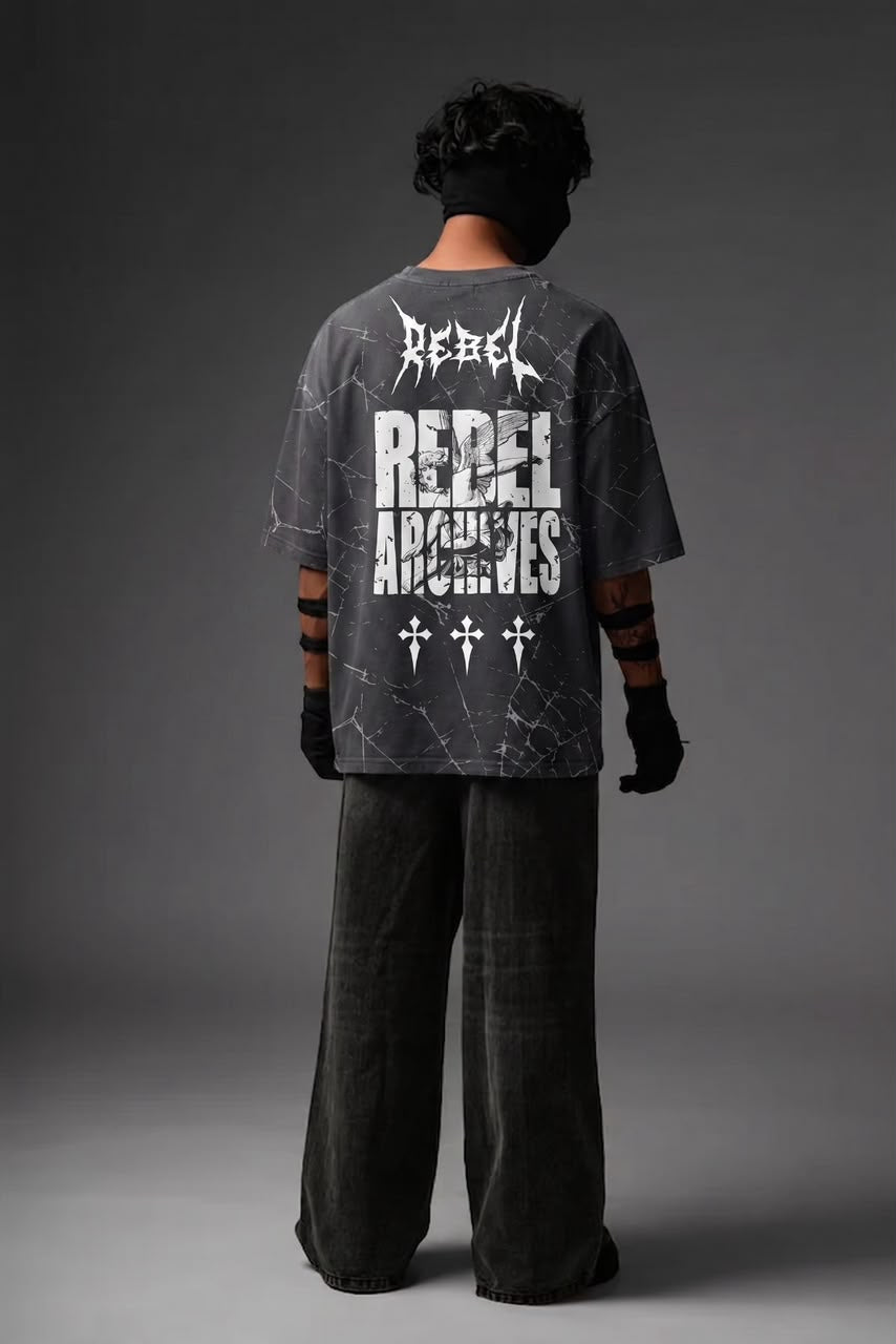 Rebel Archives Oversized Graphic T-Shirt – Washed Black