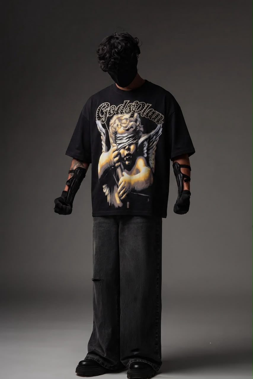 God’s Plan Rhinestone Oversized T-Shirt – Black