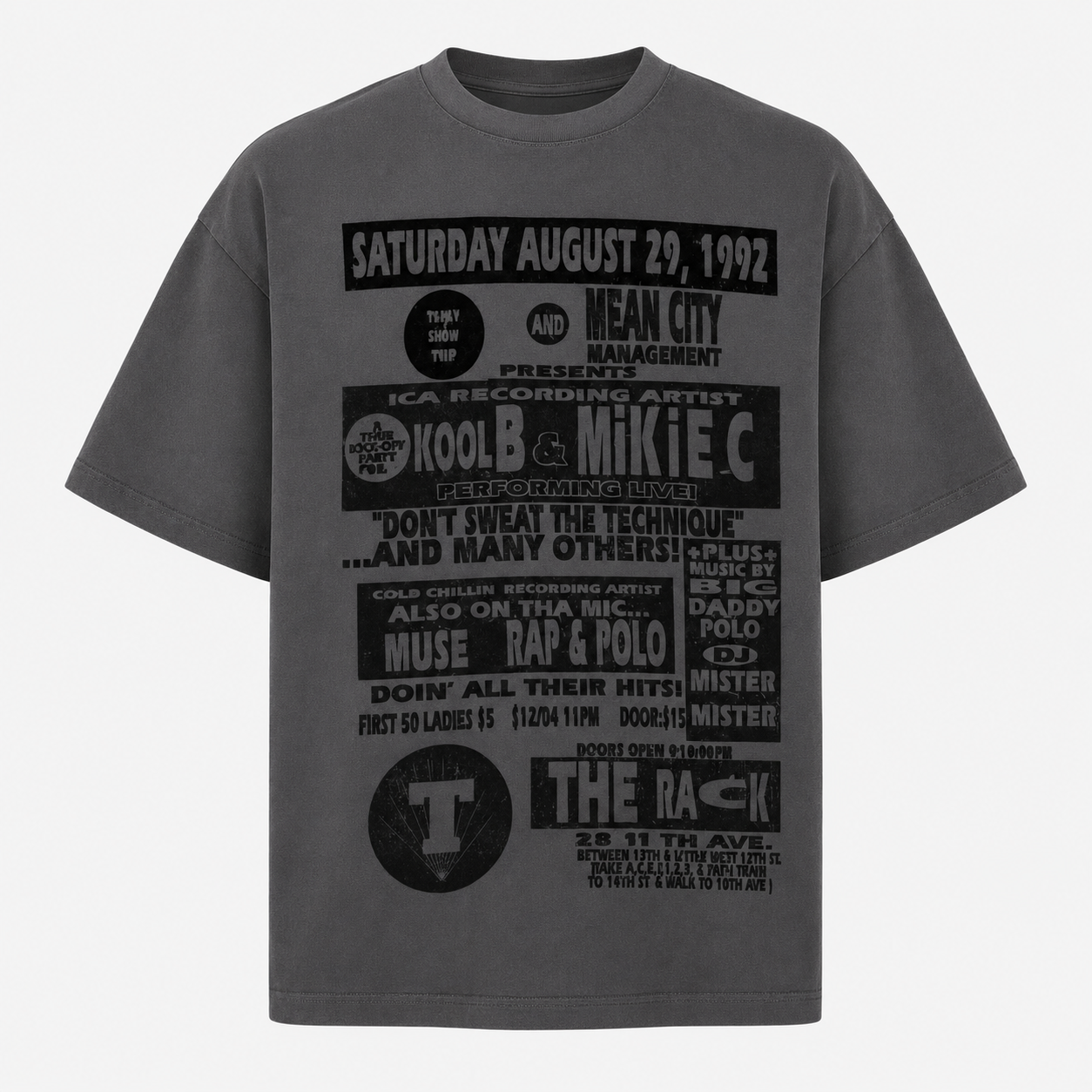 The Rack Charcoal Boxy Fit T-Shirt – Pure Cotton Tee with Velvet Print
