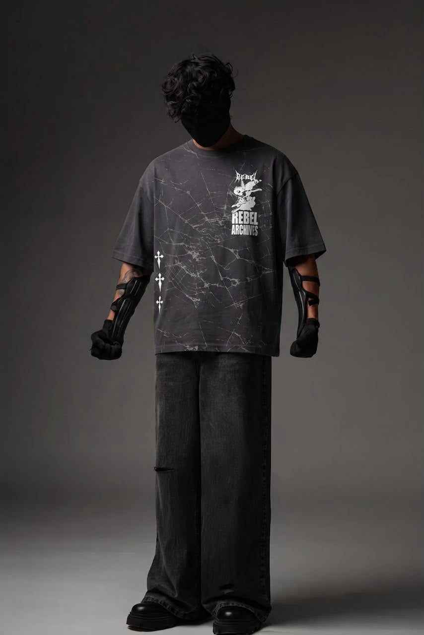 Rebel Archives Oversized Graphic T-Shirt – Washed Black
