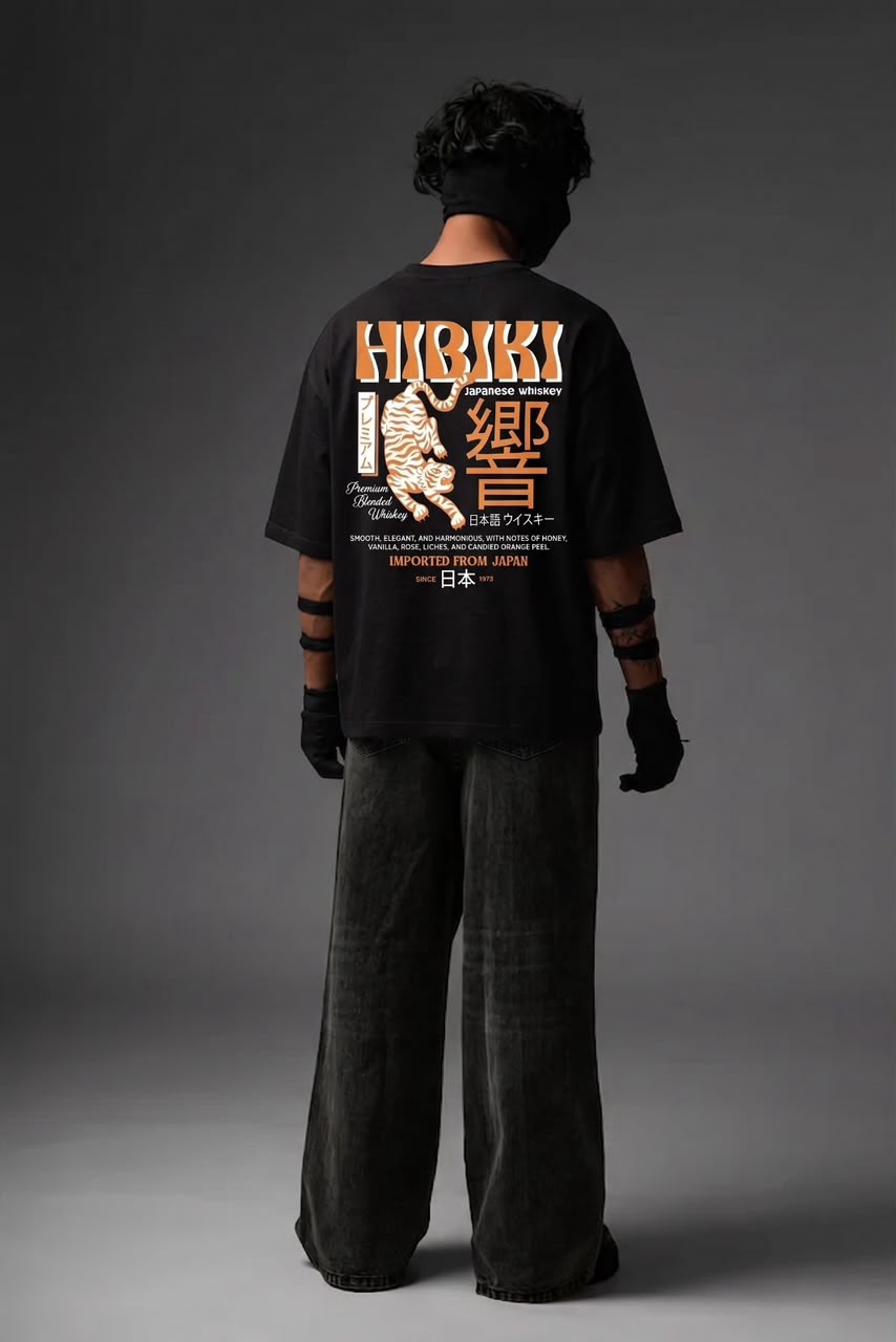Japanese Tiger Oversized Graphic T-Shirt – Black