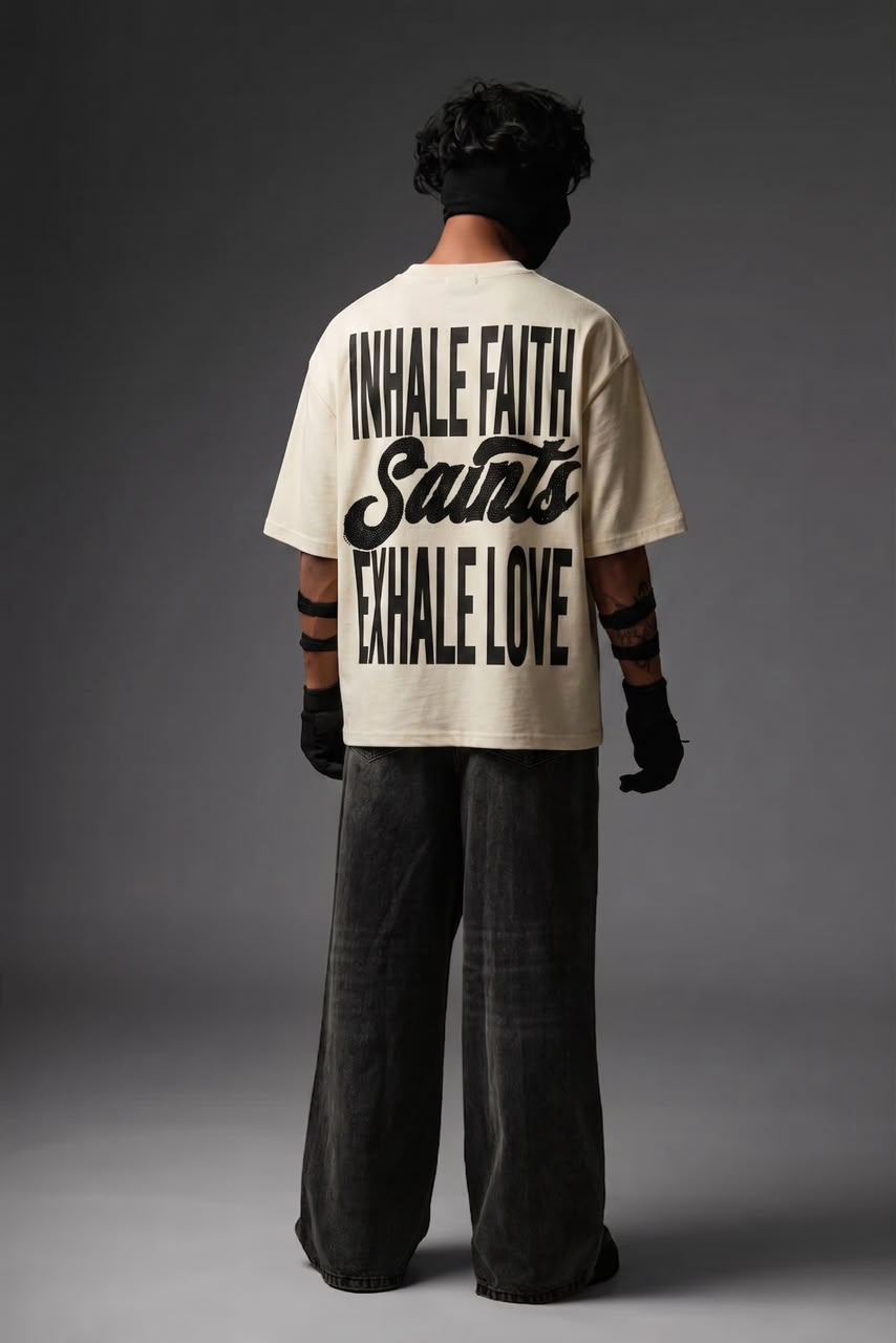 Inhale Faith Saints Rhinestone Oversized Tee