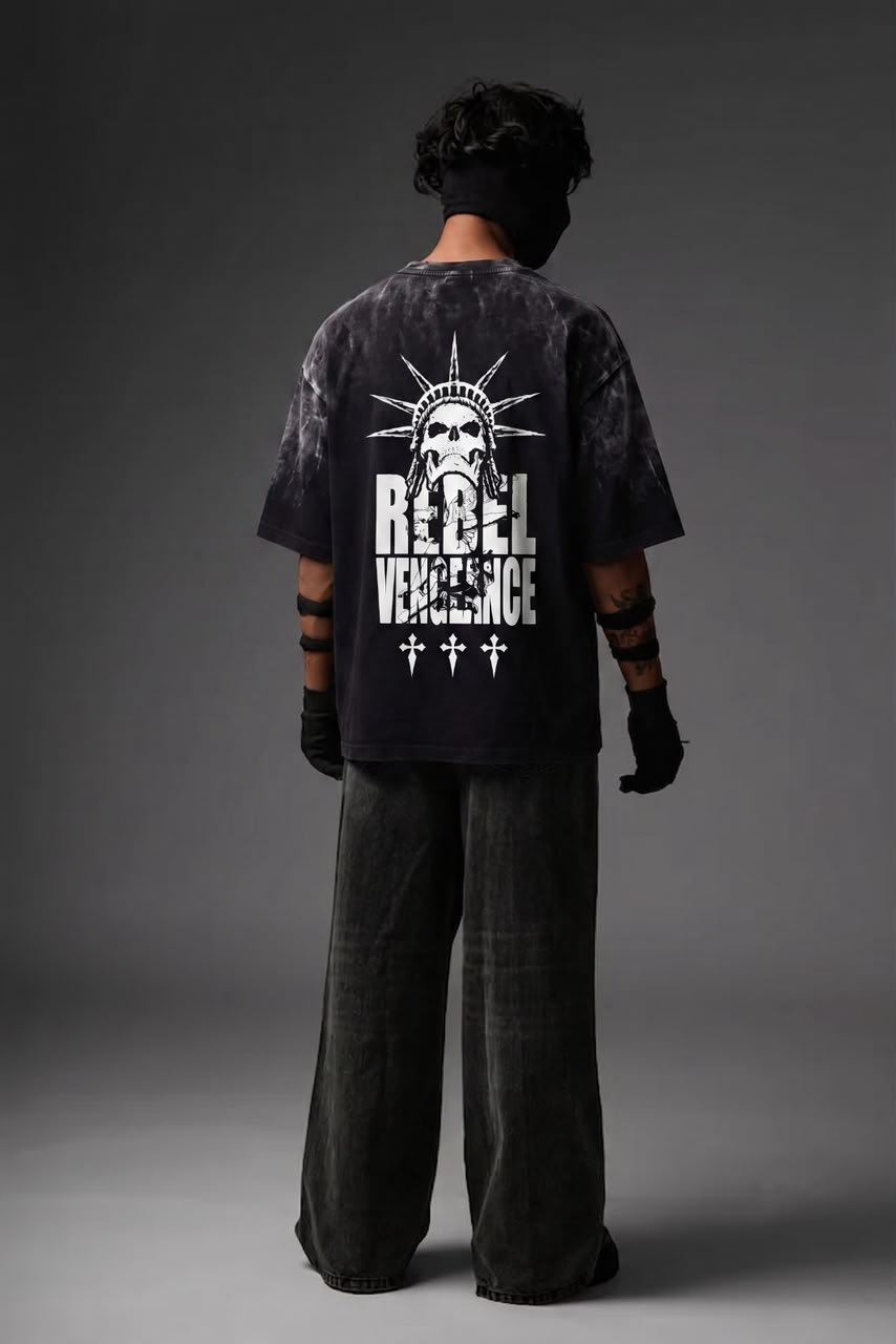 Rebel Vengeance Washed Oversized Graphic T-Shirt – Black