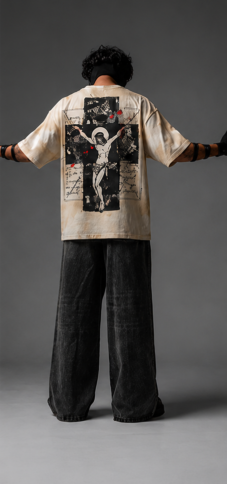Crucifix Reverse Stitch Oversized T-Shirt – Off White