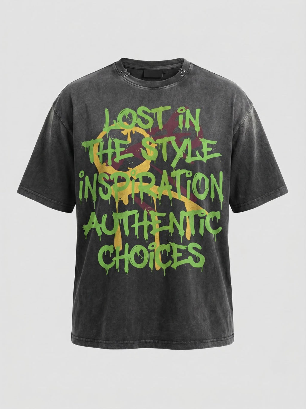 Lost In Style Washed Oversized Graphic T-Shirt – Charcoal Grey