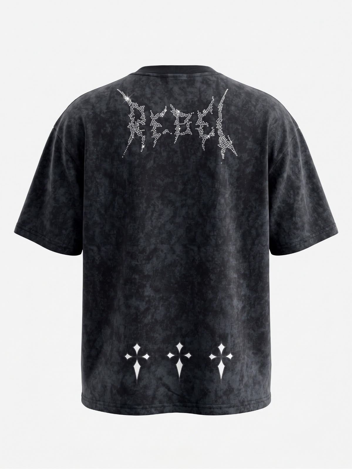 Rebel Archives Studded Rhinestone Oversized T-Shirt – Washed Black