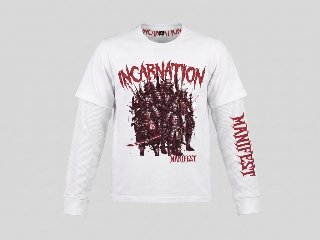 Incarnation Manifest White Layered Graphic T-Shirt – Samurai Streetwear Tee