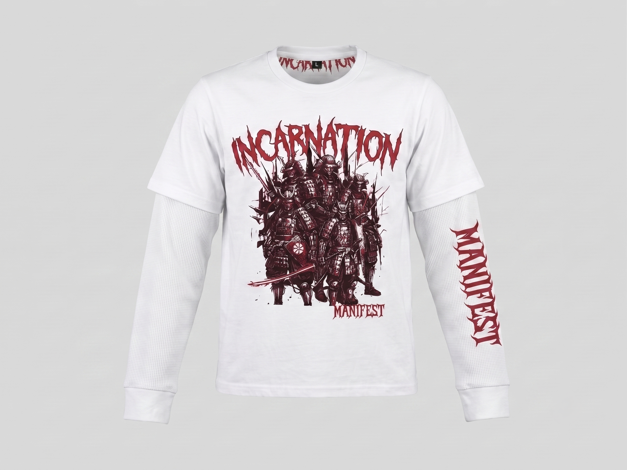 Incarnation Manifest White Layered Graphic T-Shirt – Samurai Streetwear Tee