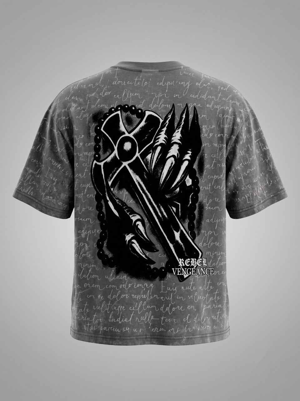 Rebel Vengeance Reverse Stitch Oversized T-Shirt – Washed Grey