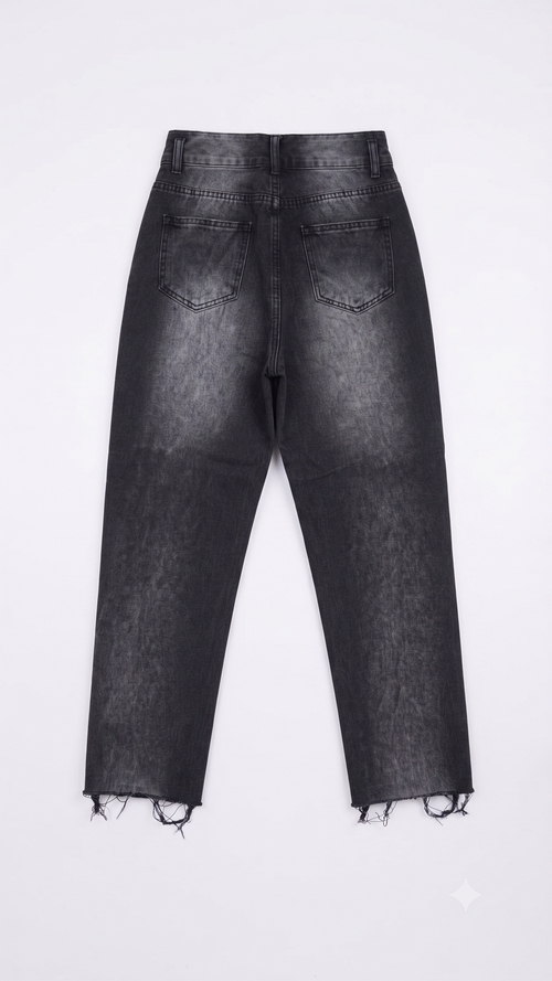 Ash Fade Raw-Hem Straight-Leg Jeans