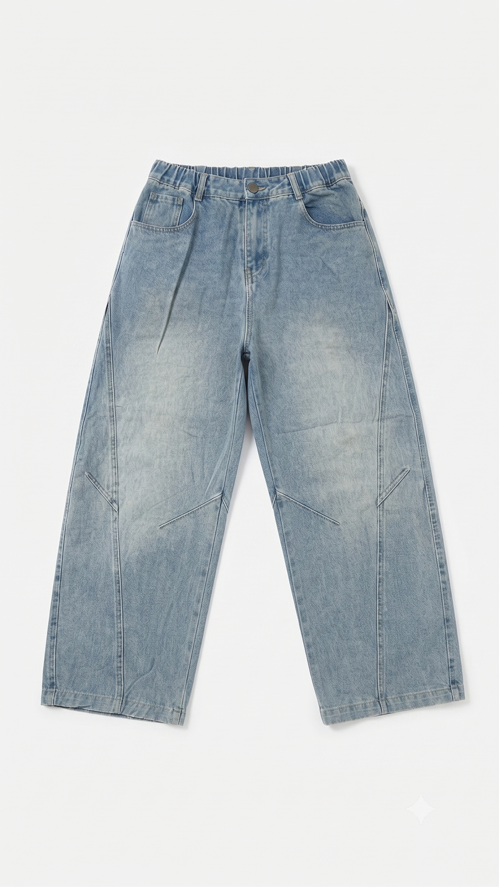Cloud Wash Panelled Barrel-Leg Jeans