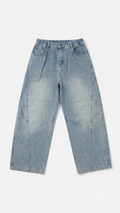 Cloud Wash Panelled Barrel-Leg Jeans