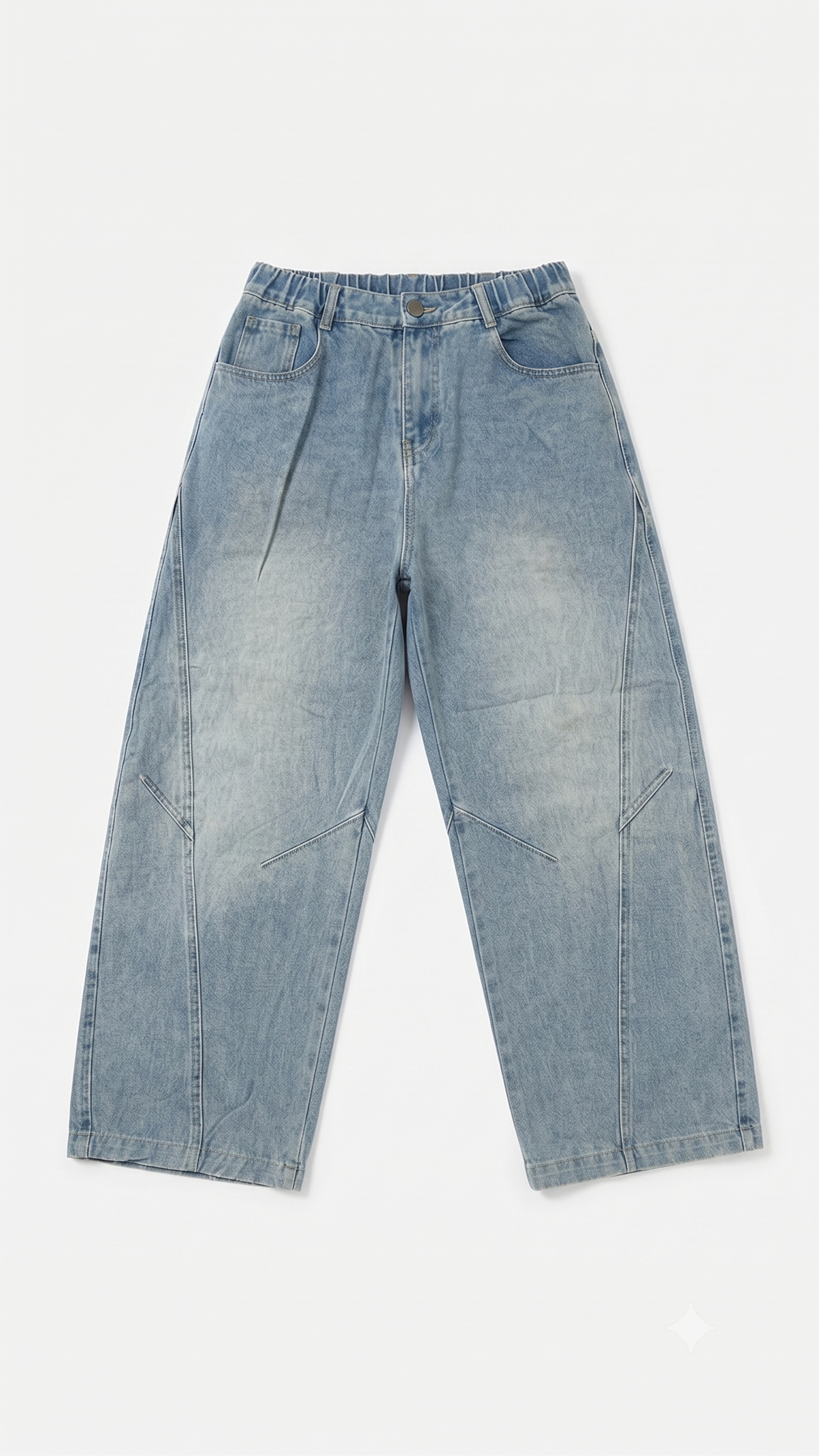 Cloud Wash Panelled Barrel-Leg Jeans