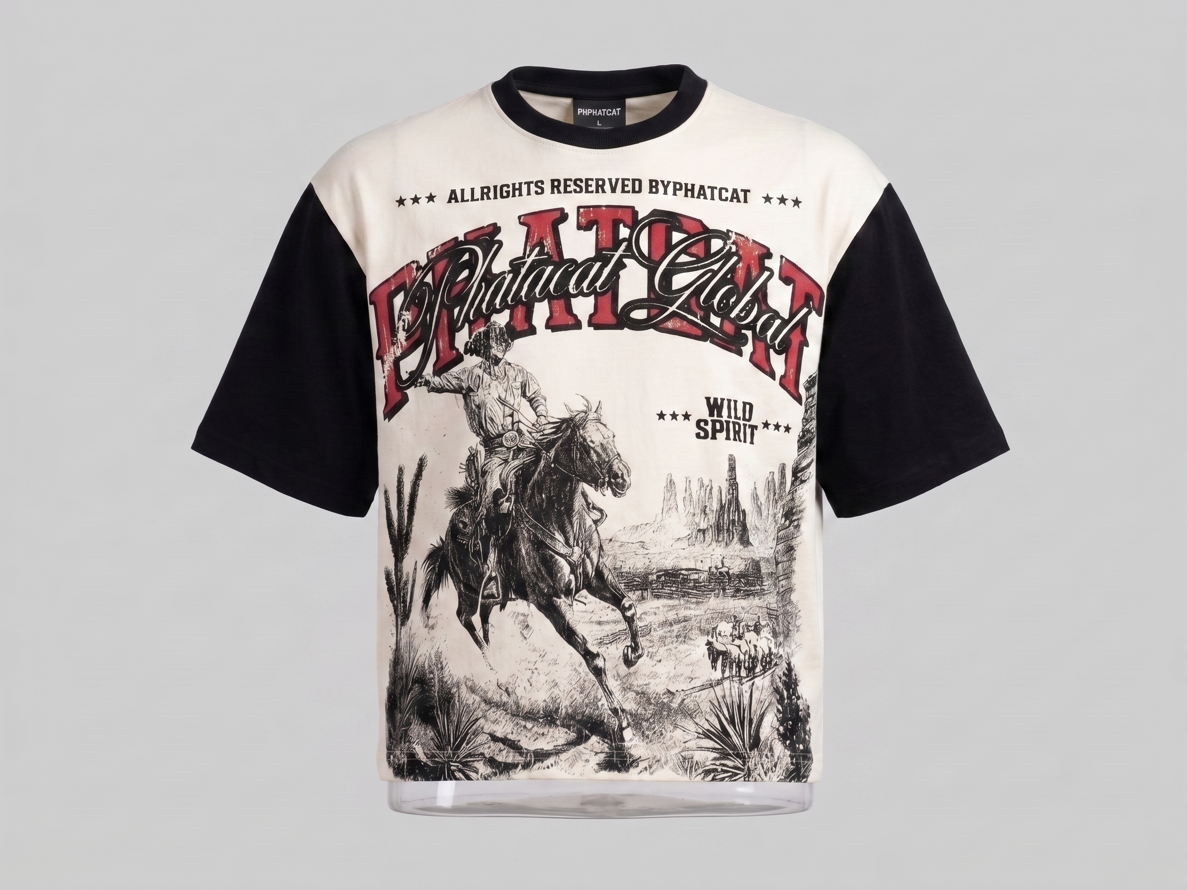 Phatcat Wild Spirit Rodeo Oversized Graphic T-Shirt – Black & Off-White