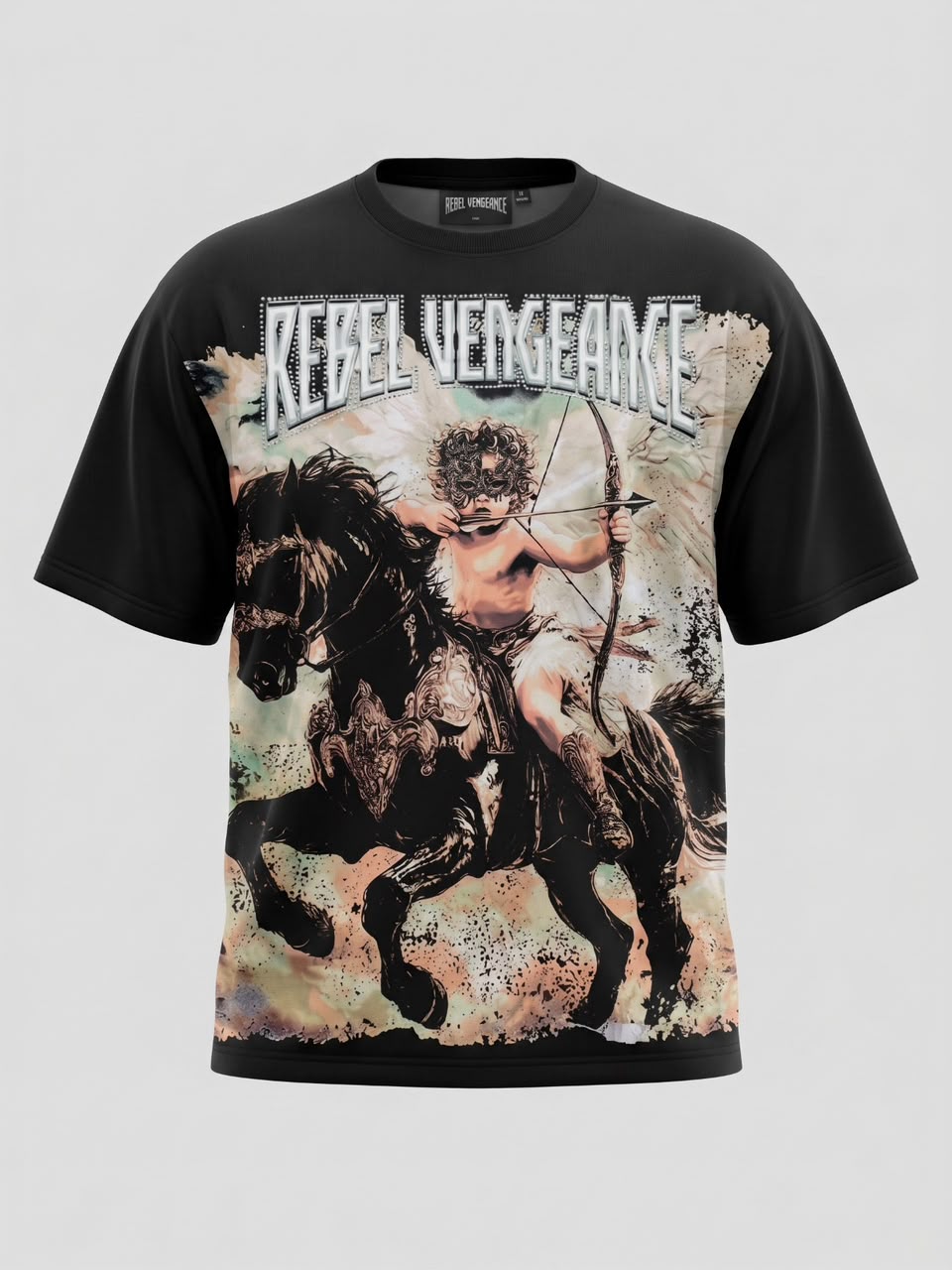 Rebel Vengeance Rhinestone Rider Oversized T-Shirt – Black