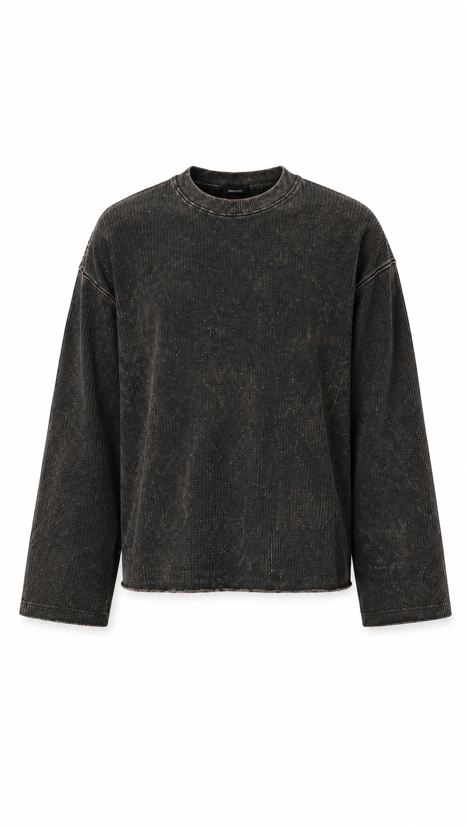 Acid Wash Waffle Knit Full Sleeve T-Shirt – Charcoal Brown