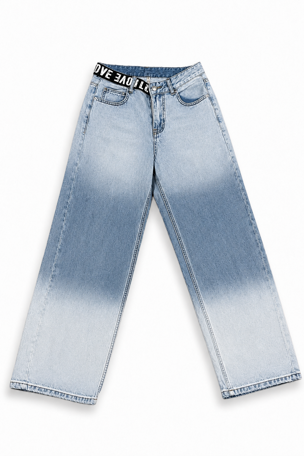 Women Love Strap Ice-Wash Baggy Jeans