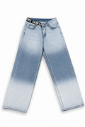 Women Love Strap Ice-Wash Baggy Jeans