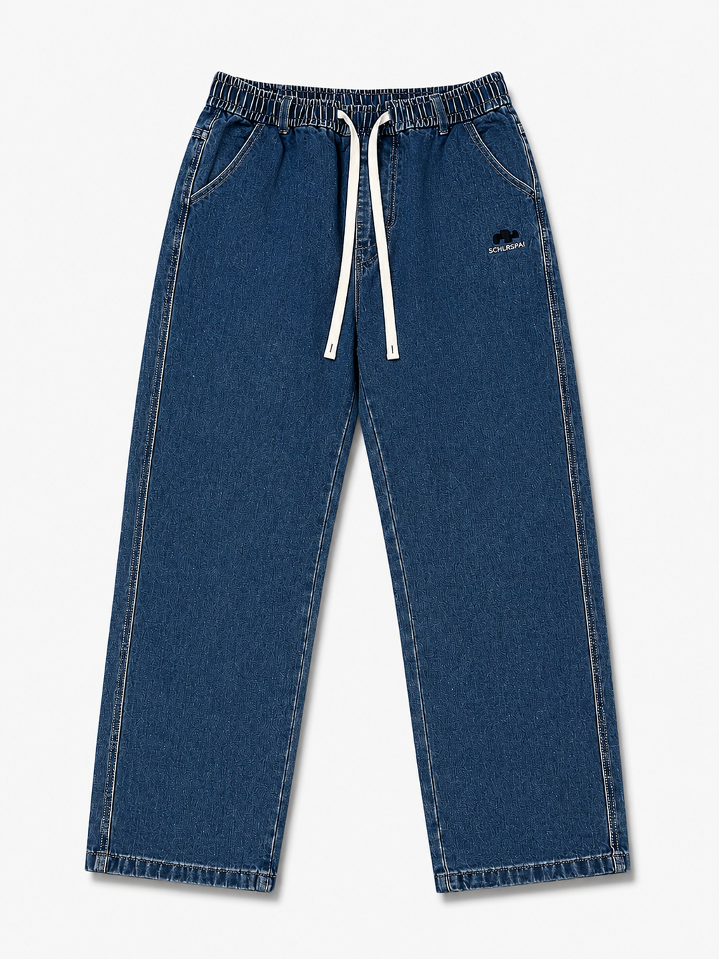 Indigo Drawstring Wide-Leg Denim Joggers