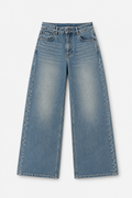 Graphic Pocket Vintage-Wash Wide-Leg Jeans