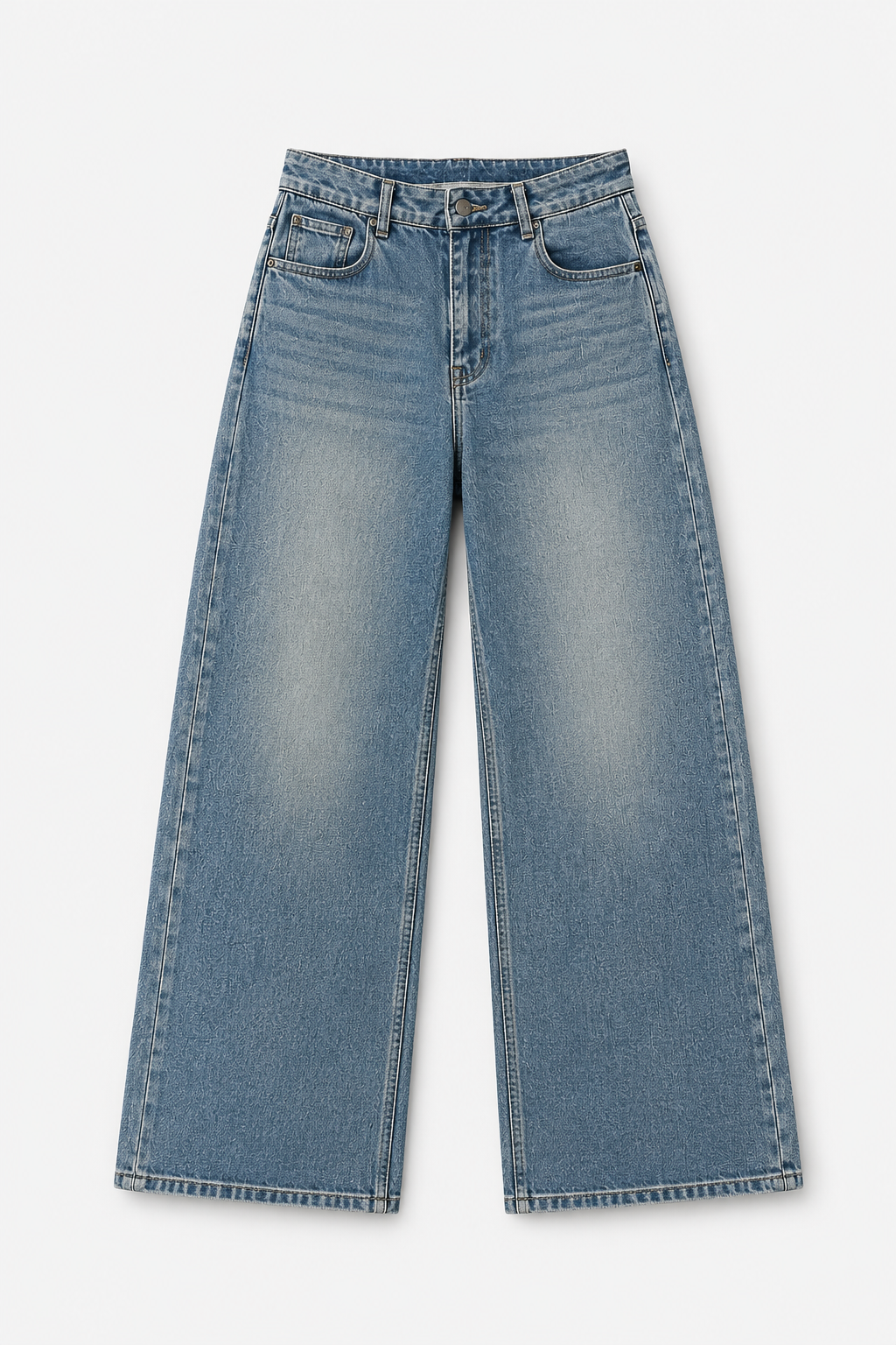 Graphic Pocket Vintage-Wash Wide-Leg Jeans