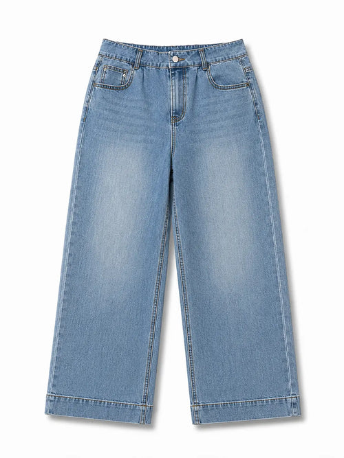 Cloud Wash Light Blue Wide-Leg Jeans – styled view 1