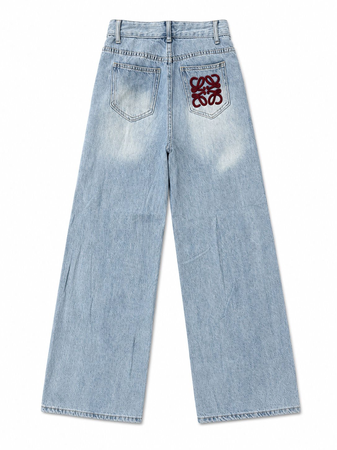 Women Monogram Pocket Light-Wash Baggy Jeans