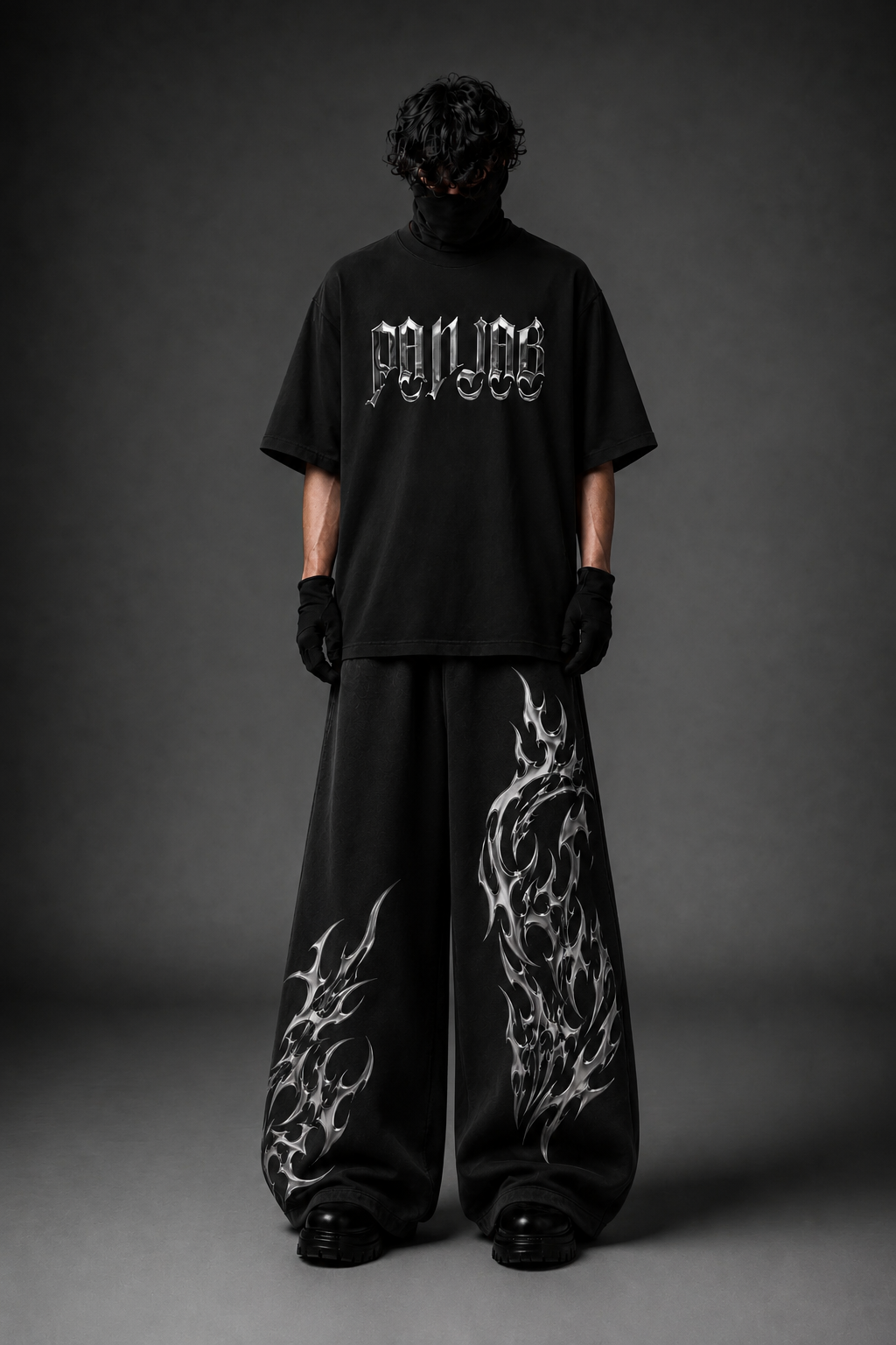 Chrome Thorn Wide-Leg Sweatpants – Black