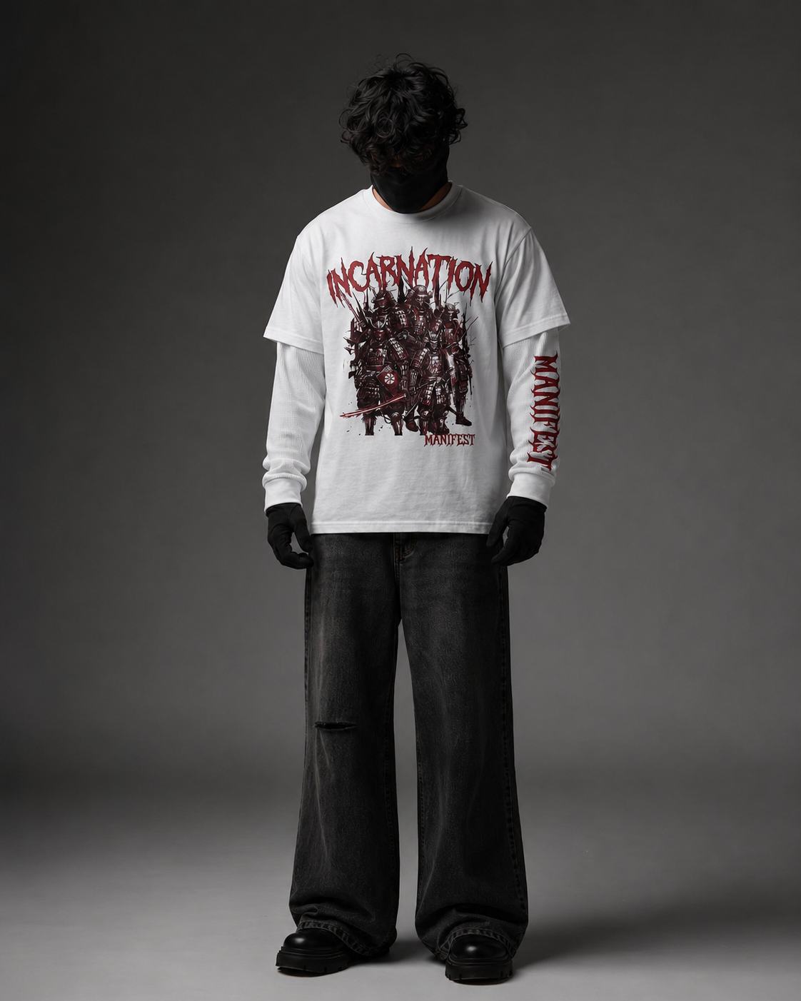 Incarnation Manifest White Layered Graphic T-Shirt – Samurai Streetwear Tee