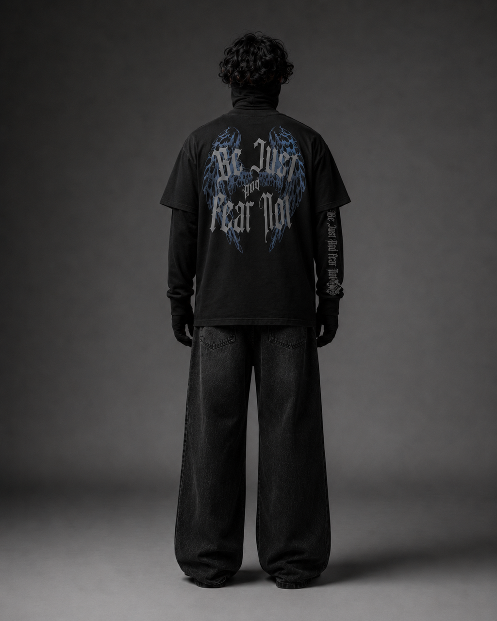 Be Just Fear Not Black Layered Graphic T-Shirt – Angel Wing Streetwear Tee