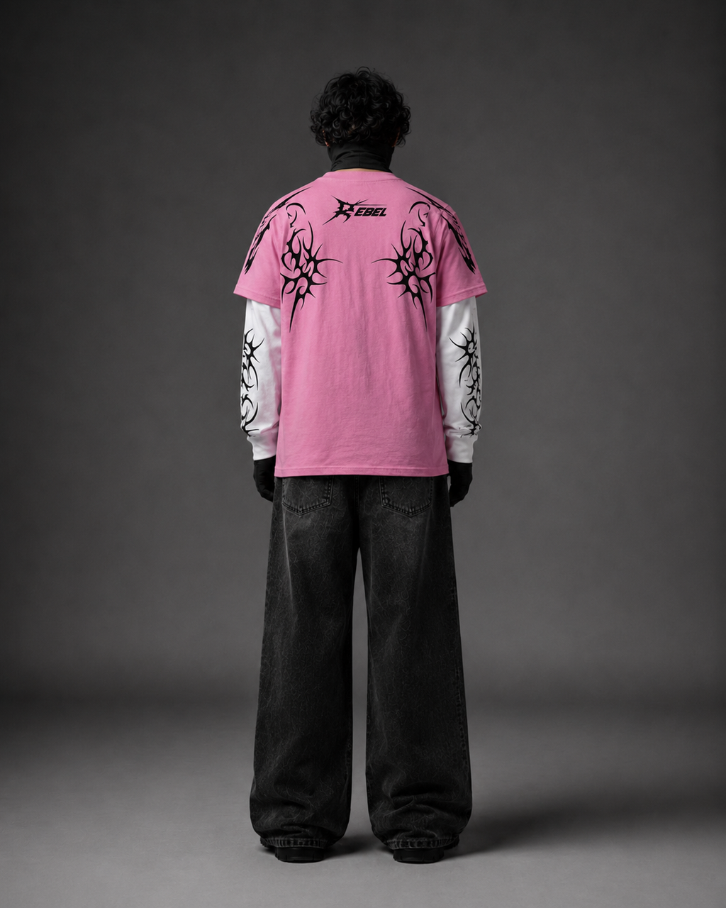 Rebel Pink Layered Graphic T-Shirt – Tribal Sleeve Streetwear Tee