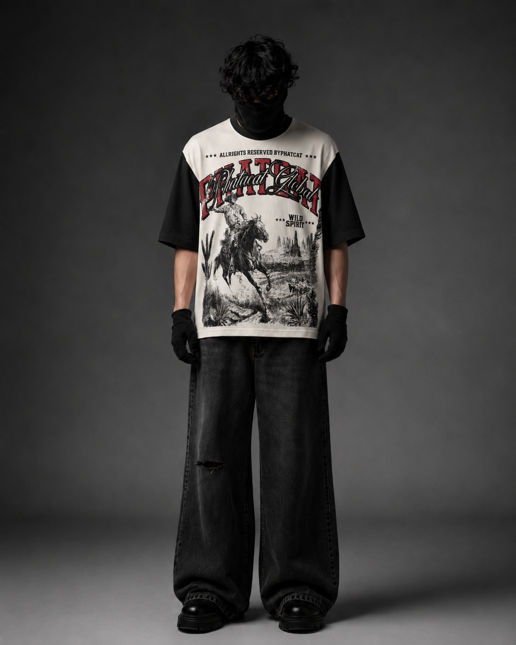 Phatcat Wild Spirit Rodeo Oversized Graphic T-Shirt – Black & Off-White