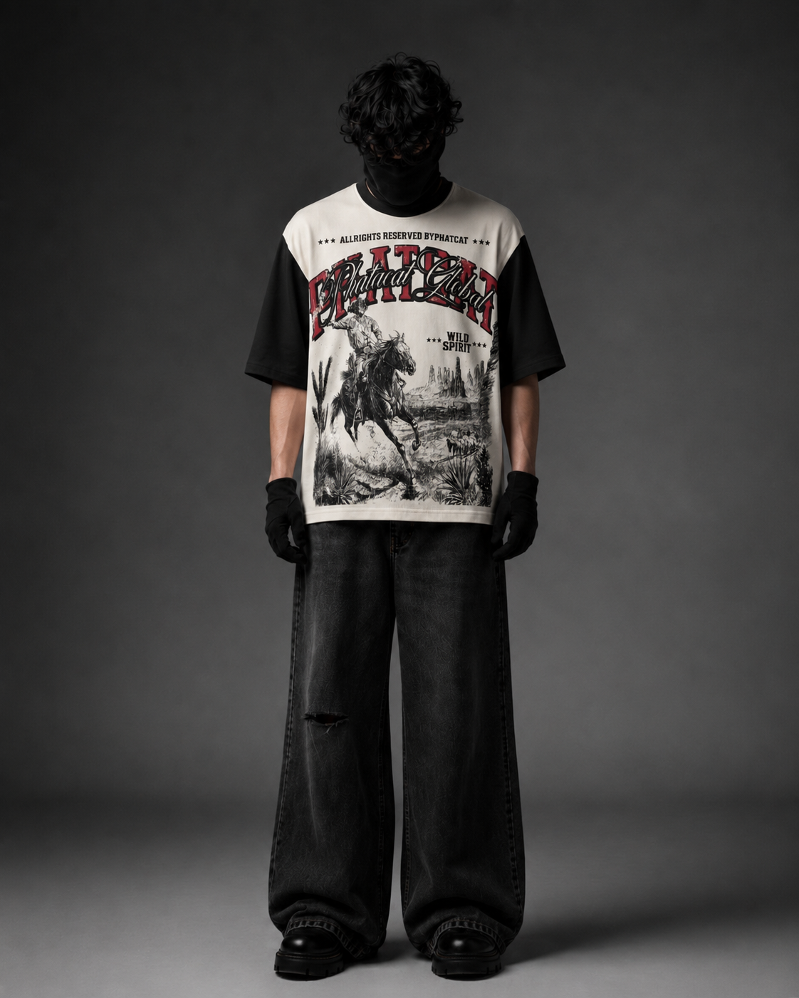 Phatcat Wild Spirit Rodeo Oversized Graphic T-Shirt – Black & Off-White